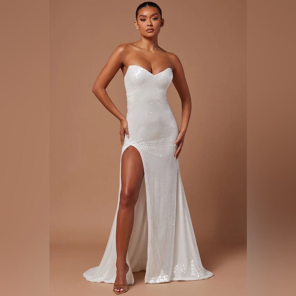 Fashion Nova White Strapless Gown